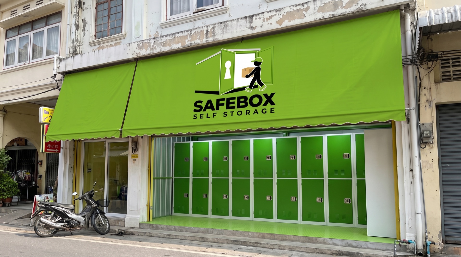 Shophouse with green awning